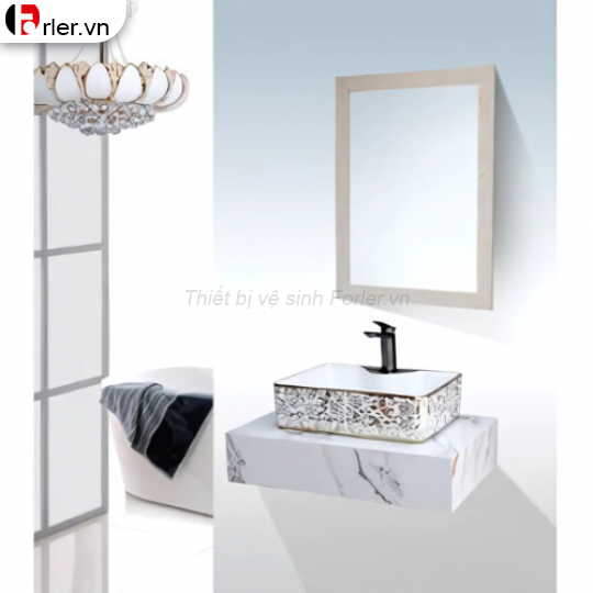 Bộ Bàn Đá 1 Tầng - Lavabo Đặt Bàn - Gương FORLER