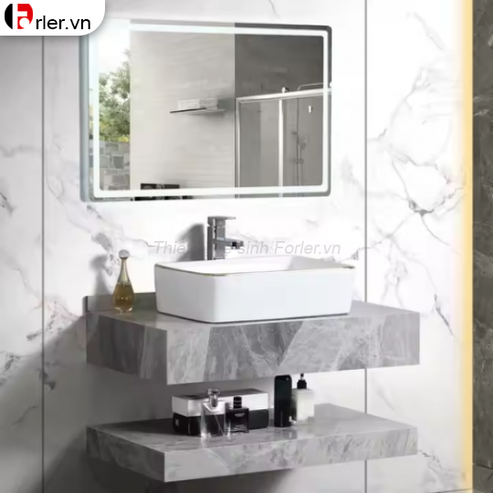 Bộ Bàn Đá 2 Tầng Kích Thước 80cm - Lavabo Đặt Bàn FORLER