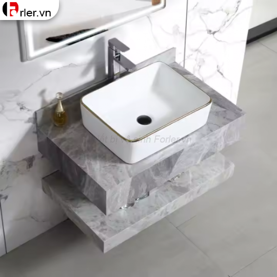 Bộ Bàn Đá 2 Tầng Kích Thước 80cm - Lavabo Đặt Bàn FORLER