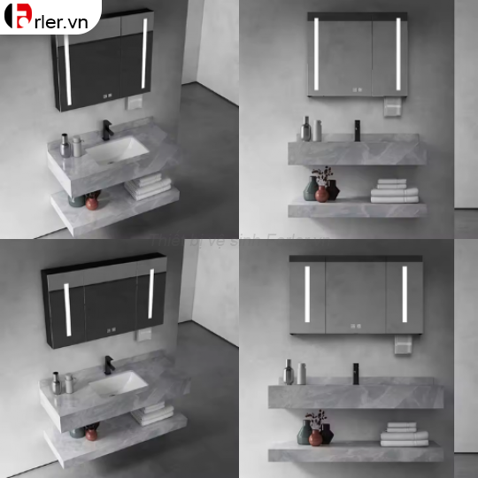 Bộ Bàn Đá 2 Tầng Âm - Tủ Gương FORLER