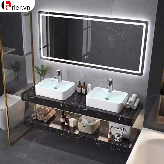 Bộ Bàn Đá 2 Tầng Đôi Lavabo Đặt Bàn & Gương Led Forler