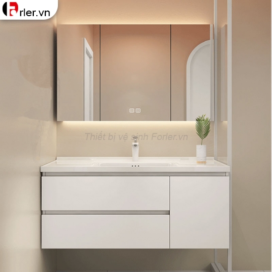 Bộ Tủ Nhựa PVC Trắng Cao Cấp & Tủ Gương Led Forler