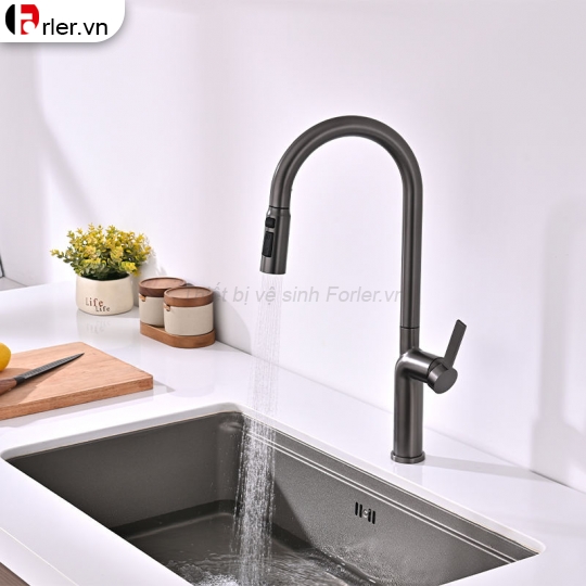 Vòi Chén Nóng Lạnh Dây Rút Mạ Crom & Nano Xám Inox 304 (VRC35) Forler