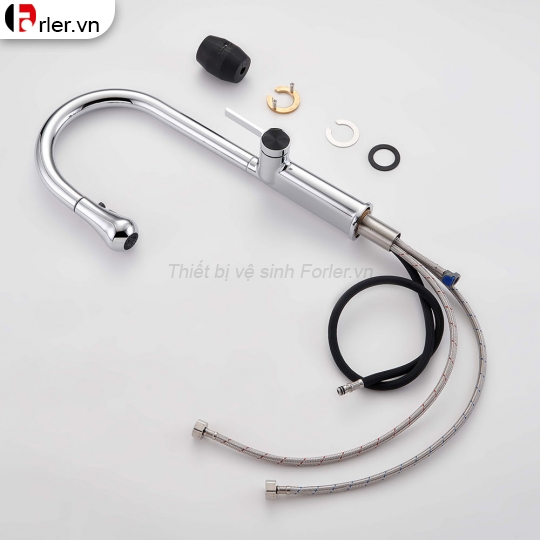 Vòi Rửa Chén Rút Dây Đồng Thau Mạ Crome (VRC32) Forler