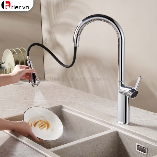 Vòi Rửa Chén Rút Dây Đồng Thau Mạ Crome (VRC32) Forler