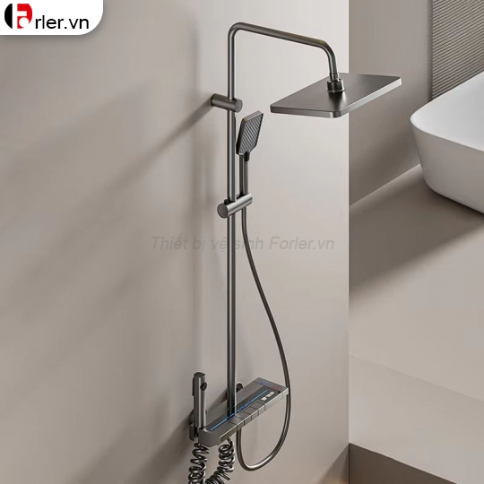 Sen Cây Tắm Nóng Lạnh 4 Phím Hiển Nhiệt Độ Nano Xám Forler