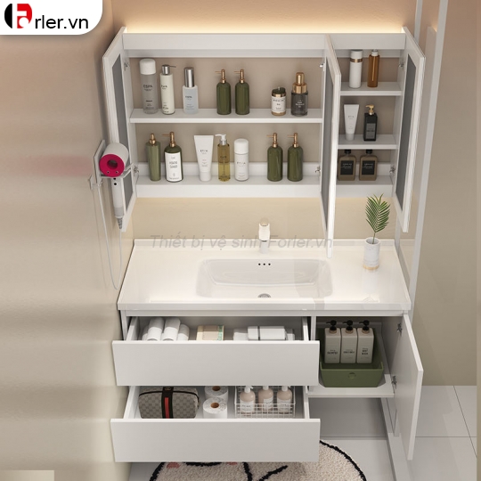 Bộ Tủ Nhựa PVC Trắng Cao Cấp & Tủ Gương Led Forler