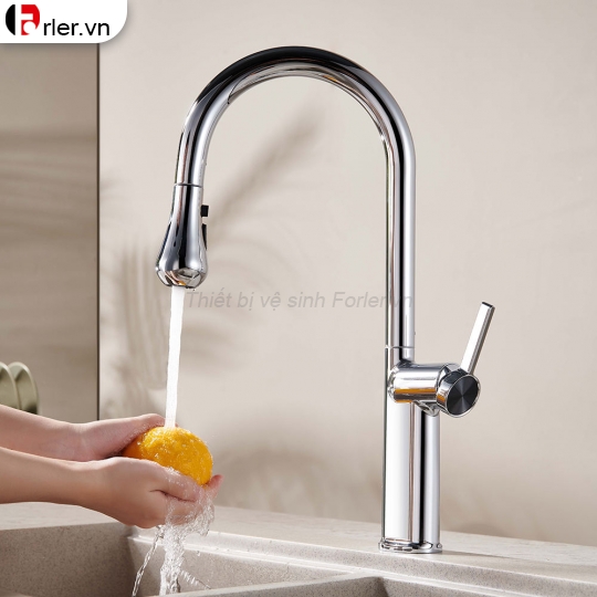 Vòi Rửa Chén Rút Dây Đồng Thau Mạ Crome (VRC32) Forler