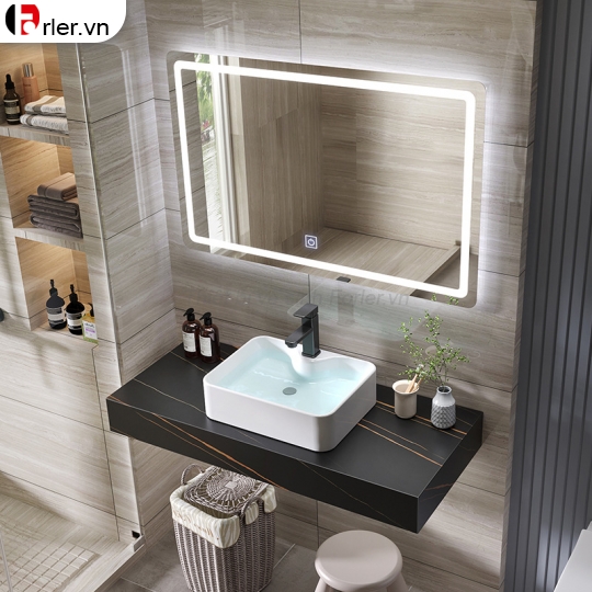 Bàn Đá 1 Tầng Chậu Lavabo Đặt Bàn & Gương Led Forler