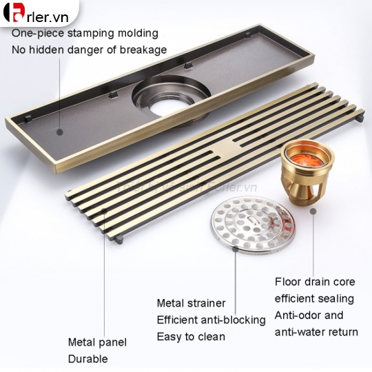 Phễu Thoát Sàn Đồng Thau Mạ Crome Chống Hôi Dài FORLER