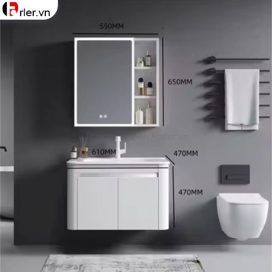 Bộ Tủ Nhôm Hợp Kim Chậu Lavabo Và Tủ Gương Led Forler