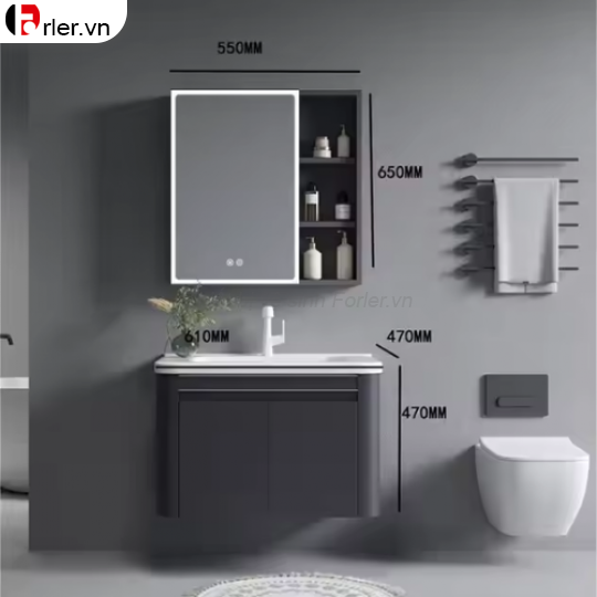 Bộ Tủ Nhôm Hợp Kim Chậu Lavabo Và Tủ Gương Led Forler