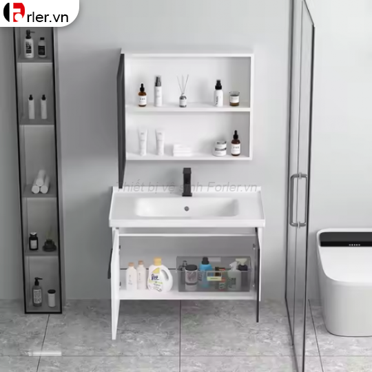 Tủ Nhôm 2 Kích Thước - Mặt Lavabo Sứ Liền Khối FORLER