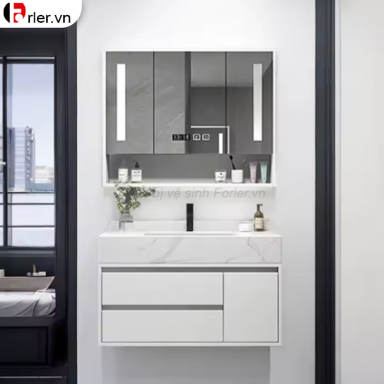 Bộ Tủ Lavabo Nhựa PVC Đặc - Mặt Đá Lavabo Sứ Âm FORLER