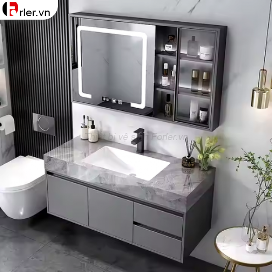 Bộ Tủ Lavabo Nhựa PVC Đặc - Mặt Đá Lavabo Sứ Âm FORLER