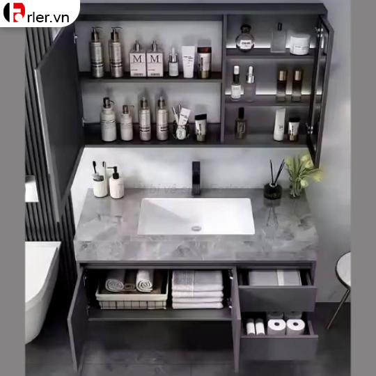 Bộ Tủ Lavabo Nhựa PVC Đặc - Mặt Đá Lavabo Sứ Âm FORLER