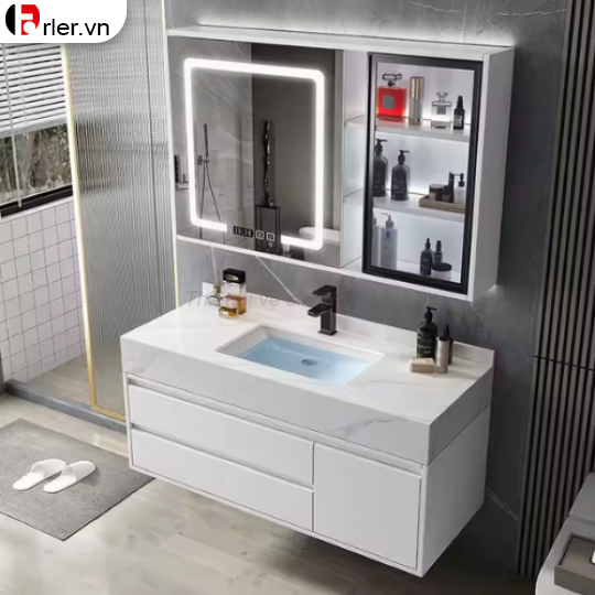 Bộ Tủ Lavabo Nhựa PVC Đặc - Mặt Đá Lavabo Sứ Âm FORLER