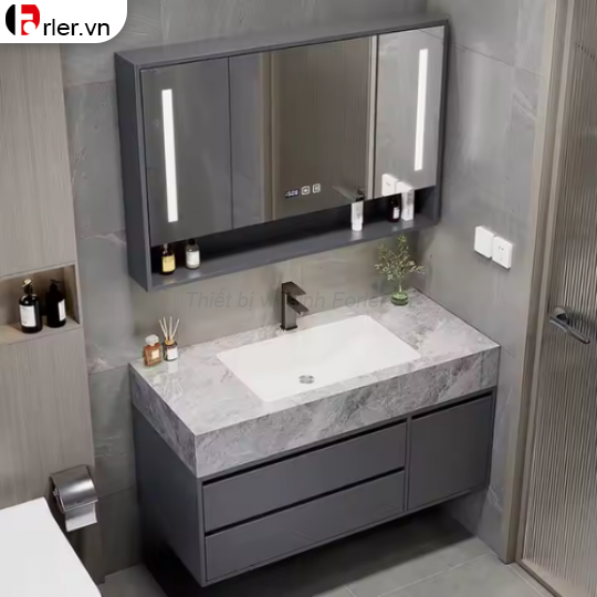 Bộ Tủ Lavabo Nhựa PVC Đặc - Mặt Đá Lavabo Sứ Âm FORLER