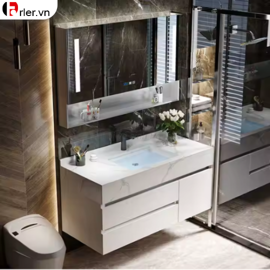 Bộ Tủ Lavabo Nhựa PVC Đặc - Mặt Đá Lavabo Sứ Âm FORLER