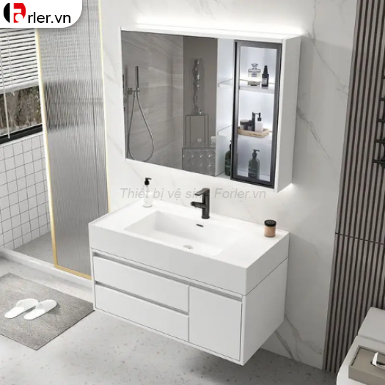 Bộ Tủ Lavabo Nhựa PVC Đặc - Mặt Đá Lavabo Sứ Âm FORLER