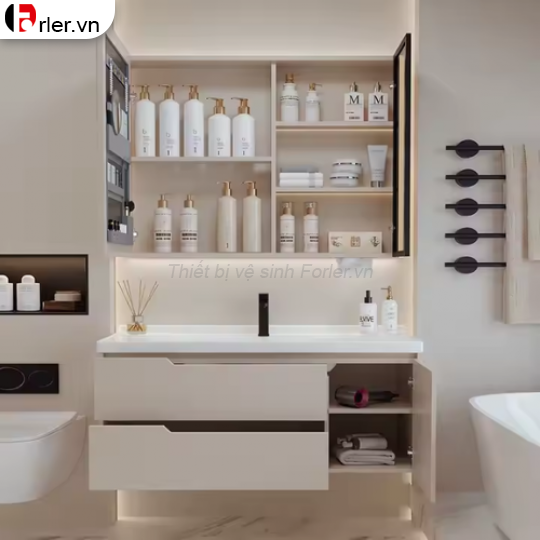 Bộ Tủ Nhựa PVC Kích Thước 80cm Mặt Sứ Âm FORLER