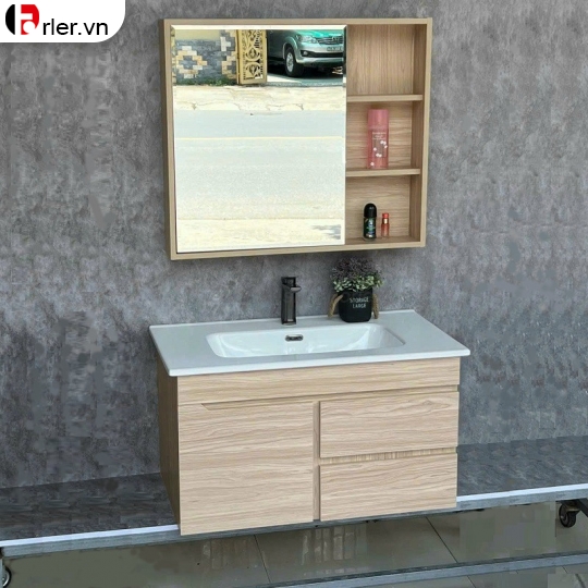 Bộ Tủ Nhựa PVC Cao Cấp Vân Gỗ & Tủ Gương Thường Forler