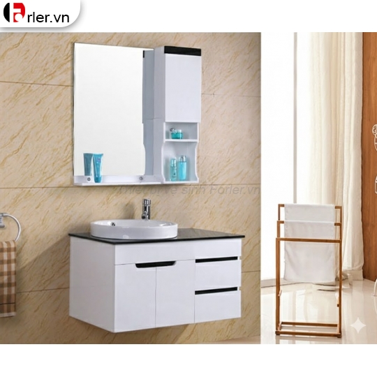 Bộ Tủ, Chậu Bàn Đá, Tủ Gương Nhựa PVC Trắng Forler