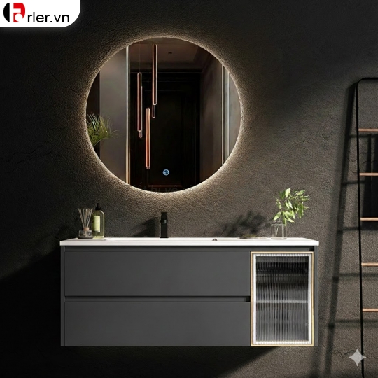 Bộ Tủ Nhựa PVC, Chậu Bàn Đá Lavabo, Gương Led Tròn Forler