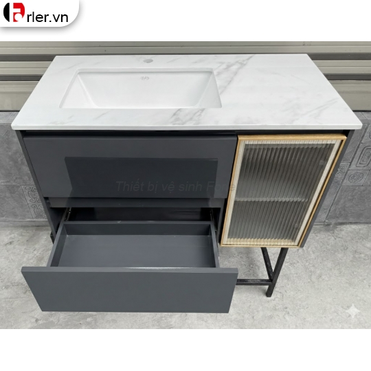 Bộ Tủ Nhựa PVC, Chậu Bàn Đá Lavabo, Gương Led Tròn Forler