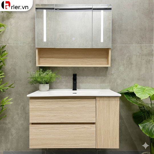 Bộ Tủ PVC Nhựa Giả Gỗ & Tủ Gương Led Forler