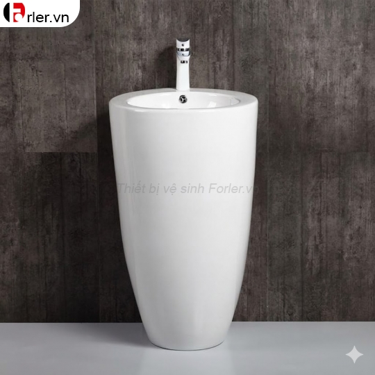 Lavabo Sứ Trụ Đứng Liền Khối Tròn Trắng Forler 