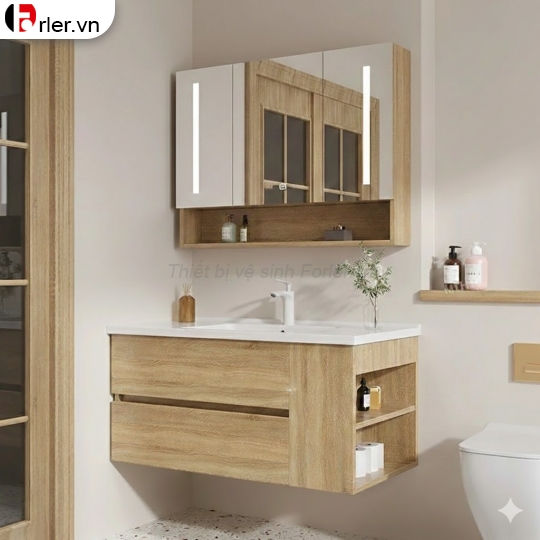 Bộ Tủ PVC Nhựa Giả Gỗ & Tủ Gương Led Forler