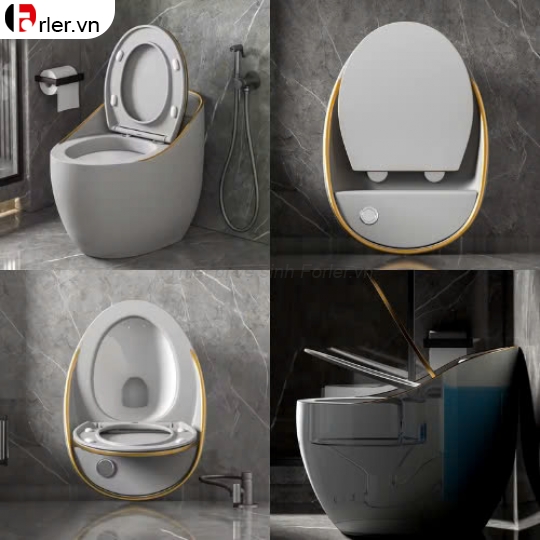 Bồn Cầu Trứng Viền Chỉ Vàng FORLER
