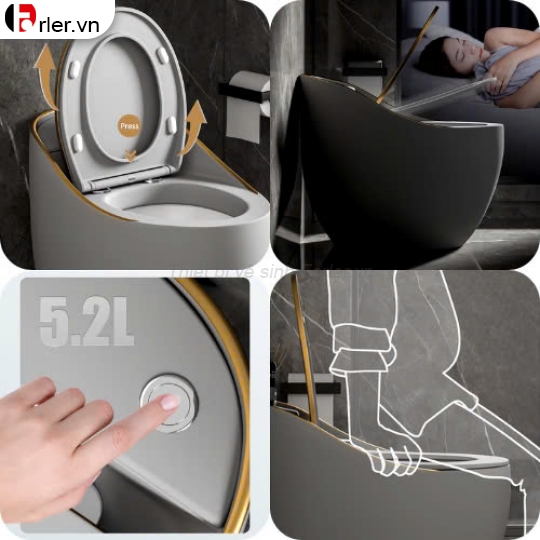Bồn Cầu Trứng Viền Chỉ Vàng FORLER