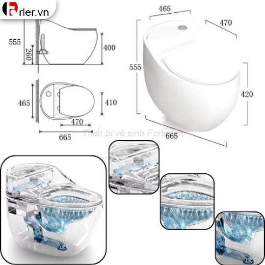 Bồn Cầu Trứng Viền Chỉ Vàng FORLER
