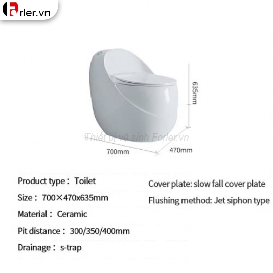 Bồn Cầu Trứng Lưng Bầu Viền Vàng FORLER