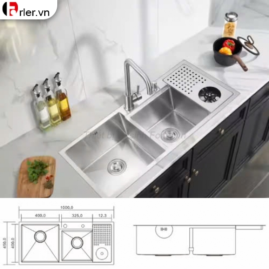 Chậu Rửa Chén Inox 304 - 2 Hộc - Có Bàn Chờ FORLER