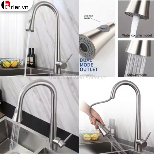 Vòi Rửa Chén Nóng Lạnh Dây Rút FORLER