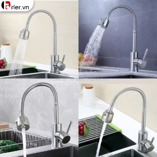 Vòi chén nóng lạnh cần dẻo, đầu vòi tăng áp FORLER
