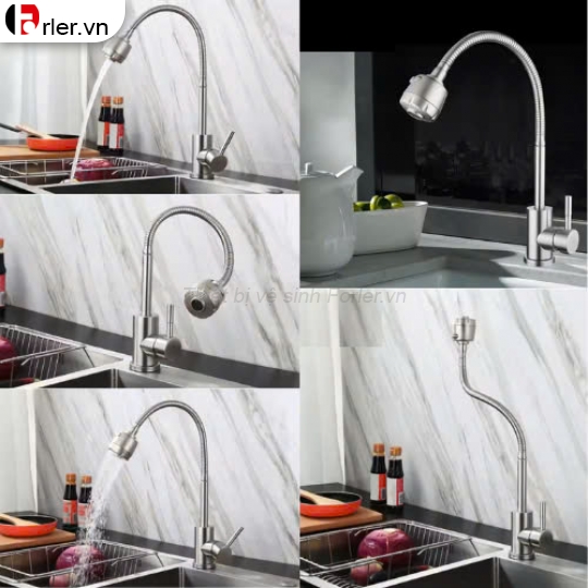 Vòi chén nóng lạnh cần dẻo, đầu vòi tăng áp FORLER