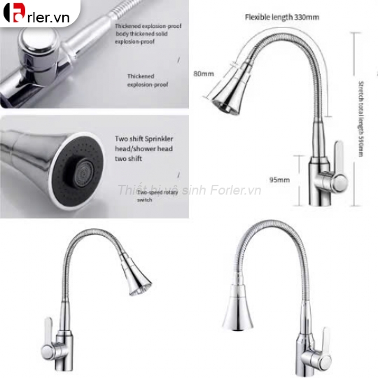 Vòi Rửa Chén Bẻ Đầu Loe Bi Nóng Lạnh FORLER