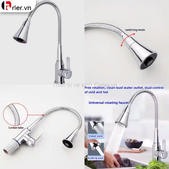 Vòi Rửa Chén Bẻ Đầu Loe Bi Nóng Lạnh FORLER