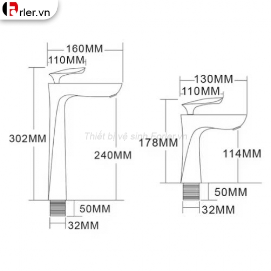 Vòi Lavabo Hình Chiếc Lá 20cm 30cm Cao Cấp Sáng Bóng Sang Trọng FORLER