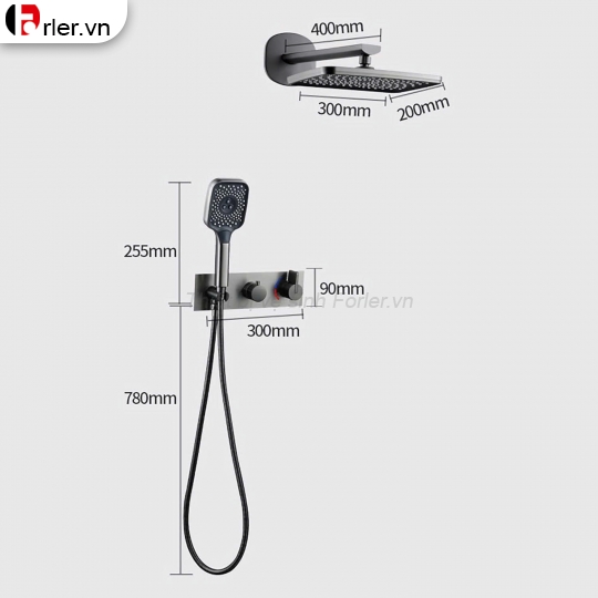 Sen Tắm Âm Tường Inox 304 Sơn Tĩnh Điện Xám (STAT04) FORLER