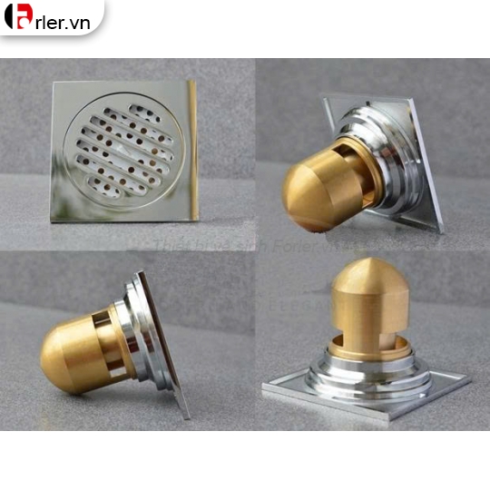 Phễu Thoát Sàn Chống Hôi Đồng Thau Bóng KT 12x12cm FORLER