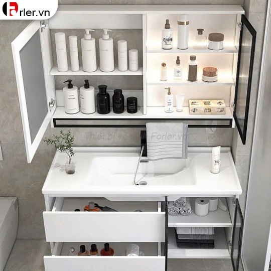 Bộ Tủ Nhựa PVC - Mặt Lavabo Sứ Âm Liền Khối FORLER