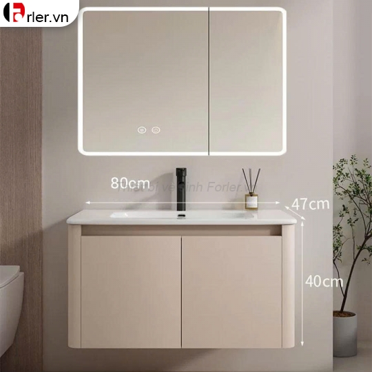 Tủ Lavabo Nhà Tắm Nhôm Màu Kem Gương Hộp LED 1 Chế Độ 