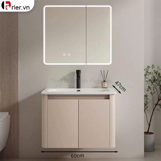 Tủ Lavabo Nhà Tắm Nhôm Màu Kem Gương Hộp LED 1 Chế Độ 