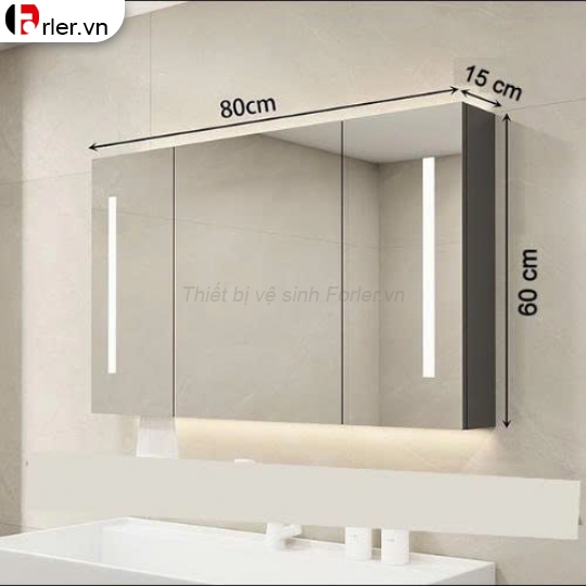 Tủ Gương Lavabo Nhựa 3 Cánh Led PVC Đặc