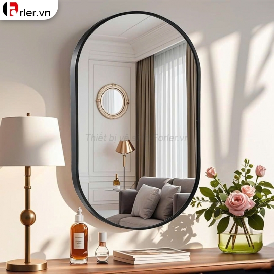 GƯƠNG OVAL THƯỜNG VIỀN SẮT SƠN TĨNH ĐIỆN ĐEN